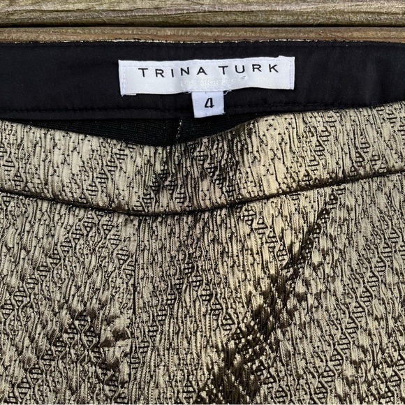 Trina Turk Gold Metallic Straight Leg Pants Weave Size 4 - Picture 9 of 12